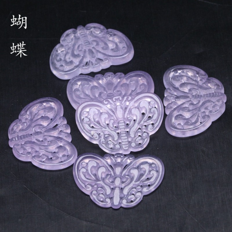 Jewelry & Watches Bench - 2pc Natural Purple Jade Hollow Out